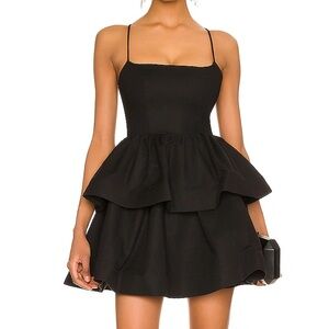 NBD Black Spaghetti-Strap Tiered Peplum Mini Dress
